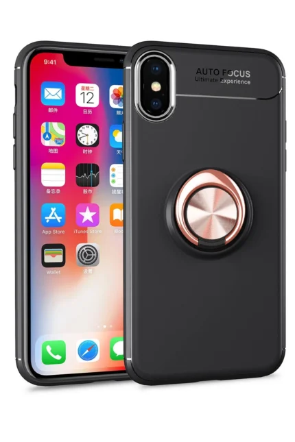 Uray store Apple iPhone XS Max Kılıf Range Yüzüklü Silikon - Siyah-Gold