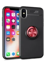 Uray store Apple iPhone XS Max Kılıf Range Yüzüklü Silikon - Siyah-Kırmızı