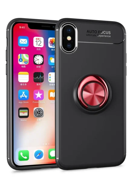 Uray store Apple iPhone XS Max Kılıf Range Yüzüklü Silikon - Siyah-Kırmızı