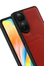Uray store Oppo A38 Sara Kartvizitli Deri Kılıf - Kırmızı - Görsel 2