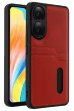 Uray store Oppo A38 Sara Kartvizitli Deri Kılıf - Kırmızı