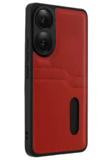 Uray store Oppo A38 Sara Kartvizitli Deri Kılıf - Kırmızı - Görsel 3