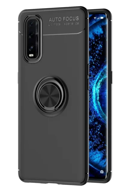 Uray store Oppo Find X2 Kılıf Range Yüzüklü Silikon - Siyah