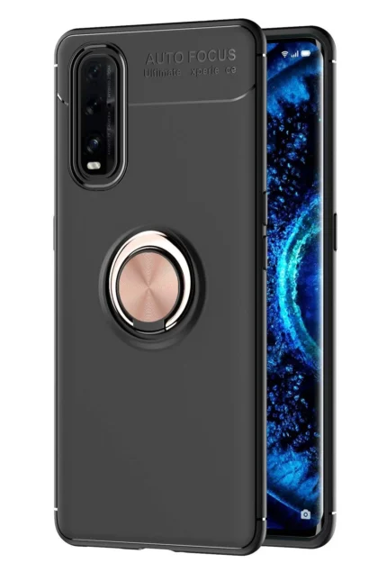 Uray store Oppo Find X2 Kılıf Range Yüzüklü Silikon - Siyah-Gold
