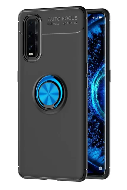 Uray store Oppo Find X2 Kılıf Range Yüzüklü Silikon - Siyah-Mavi
