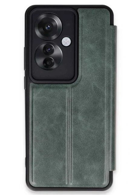 Uray store Oppo Reno 11F Kılıf Flip Cover - Koyu Yeşil
