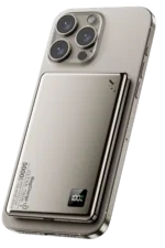 Uray store PW555 5.000 mAh Dijital Göstergeli 18W Type-C ve 15W Kablosuz Şarj PD Hızlı Şarj Magsafe Powerbank - Titanyum