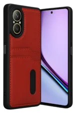Uray store Realme 12 Lite Kılıf Sara Kartvizitli Deri Kılıf - Kırmızı