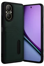 Uray store Realme 12 Lite Kılıf Sara Kartvizitli Deri Kılıf - Koyu Yeşil