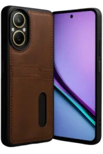 Uray store Realme 12 Lite Kılıf Sara Kartvizitli Deri Kılıf - Taba