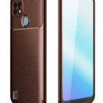 Uray store Realme C21 Kılıf Auto Focus Karbon Kapak - Kahverengi