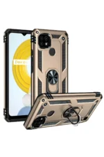 Uray store Realme C21 Kılıf Sofya Yüzüklü Silikon Kapak - Gold - Görsel 2