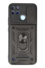Uray store Realme C25Y Kılıf Pars Lens Yüzüklü Silikon - Siyah