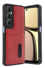 Uray store Realme C65 Sara Kartvizitli Deri Kılıf - Kırmızı