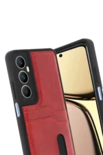 Uray store Realme C65 Sara Kartvizitli Deri Kılıf - Kırmızı - Görsel 3