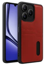 Uray store Realme Note 50 4G Kılıf Sara Kartvizitli Deri Kılıf - Kırmızı