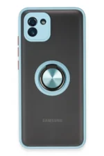 Uray store Samsung Galaxy A03 Kılıf Montreal Yüzüklü Silikon Kapak - Buz Mavi