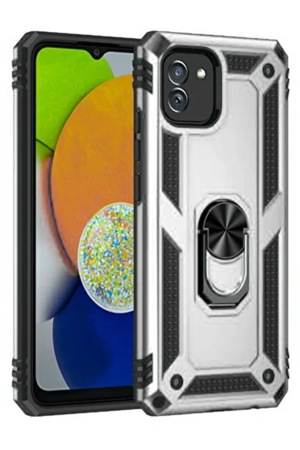 Uray store Samsung Galaxy A03 Kılıf Sofya Yüzüklü Silikon Kapak - Gümüş