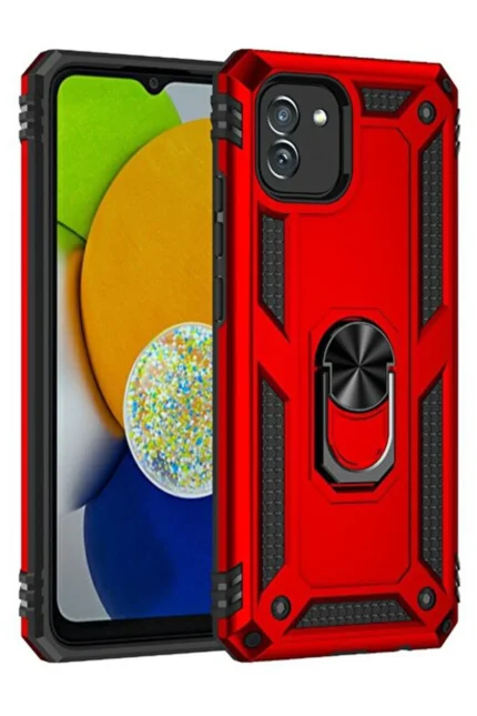 Uray store Samsung Galaxy A03 Kılıf Sofya Yüzüklü Silikon Kapak - Kırmızı
