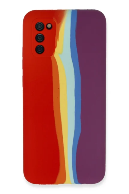 Uray store Samsung Galaxy A03S Kılıf Ebruli Lansman Silikon - Kırmızı-Mor