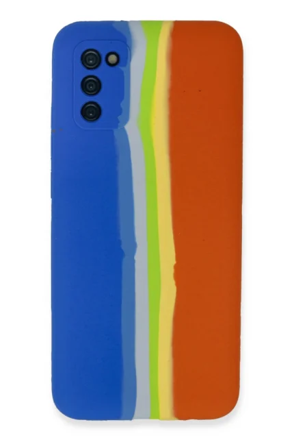 Uray store Samsung Galaxy A03S Kılıf Ebruli Lansman Silikon - Mavi-Turuncu