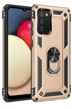 Uray store Samsung Galaxy A03S Kılıf Sofya Yüzüklü Silikon Kapak - Gold