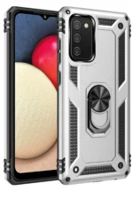 Uray store Samsung Galaxy A03S Kılıf Sofya Yüzüklü Silikon Kapak - Gümüş