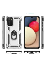 Uray store Samsung Galaxy A03S Kılıf Sofya Yüzüklü Silikon Kapak - Gümüş - Görsel 3