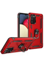 Uray store Samsung Galaxy A03S Kılıf Sofya Yüzüklü Silikon Kapak - Kırmızı - Görsel 2