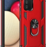 Uray store Samsung Galaxy A03S Kılıf Sofya Yüzüklü Silikon Kapak - Kırmızı