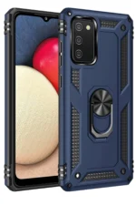 Uray store Samsung Galaxy A03S Kılıf Sofya Yüzüklü Silikon Kapak - Lacivert