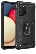 Uray store Samsung Galaxy A03S Kılıf Sofya Yüzüklü Silikon Kapak - Siyah