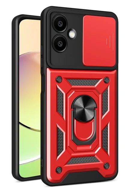 Uray store Samsung Galaxy A07 4G Pars Lens Yüzüklü Silikon - Kırmızı