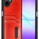 Uray store Samsung Galaxy A07 4G Sara Kartvizitli Deri Kılıf - Kırmızı