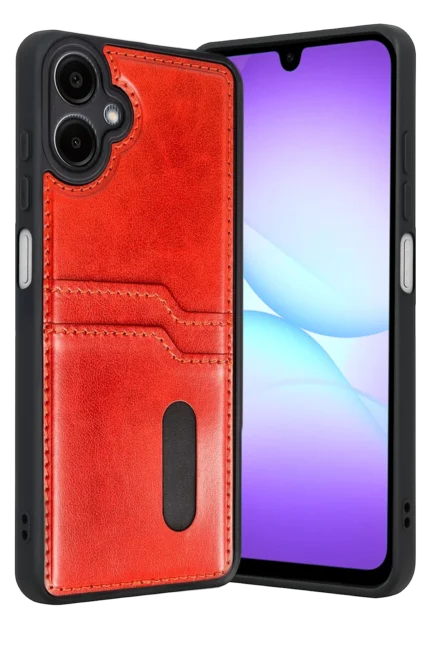 Uray store Samsung Galaxy A07 4G Sara Kartvizitli Deri Kılıf - Kırmızı