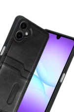 Uray store Samsung Galaxy A07 4G Sara Kartvizitli Deri Kılıf - Siyah - Görsel 2