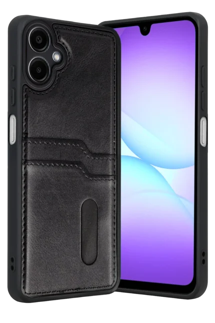 Uray store Samsung Galaxy A07 4G Sara Kartvizitli Deri Kılıf - Siyah