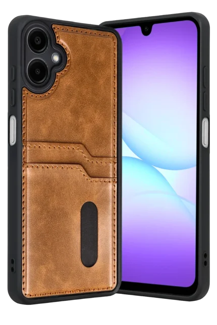 Uray store Samsung Galaxy A07 4G Sara Kartvizitli Deri Kılıf - Taba