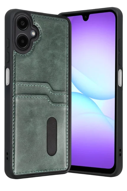 Uray store Samsung Galaxy A07 4G Sara Kartvizitli Deri Kılıf - Yeşil