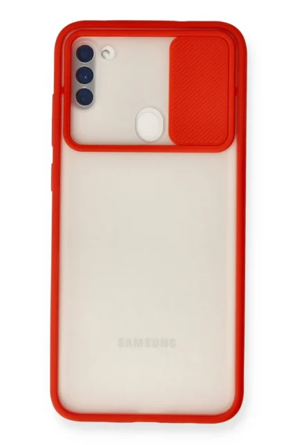 Uray store Samsung Galaxy A11 Kılıf Palm Buzlu Kamera Sürgülü Silikon - Kırmızı