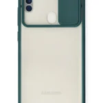 Uray store Samsung Galaxy A11 Kılıf Palm Buzlu Kamera Sürgülü Silikon - Yeşil