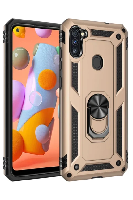 Uray store Samsung Galaxy A11 Kılıf Sofya Yüzüklü Silikon Kapak - Gold