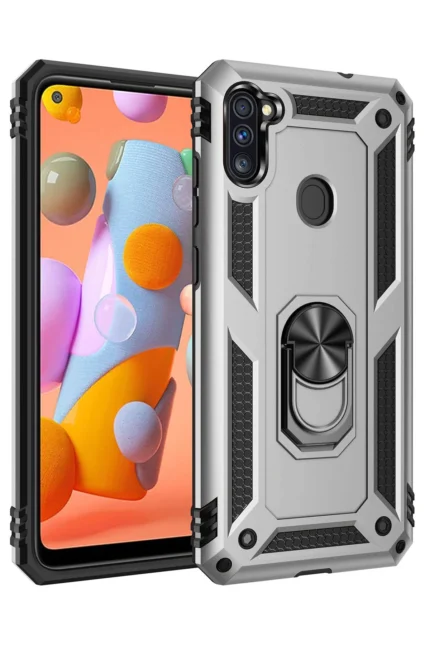 Uray store Samsung Galaxy A11 Kılıf Sofya Yüzüklü Silikon Kapak - Gümüş