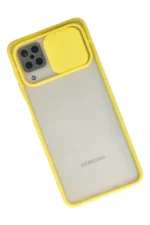 Uray store Samsung Galaxy A12 Kılıf Palm Buzlu Kamera Sürgülü Silikon - Sarı - Görsel 2
