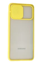 Uray store Samsung Galaxy A12 Kılıf Palm Buzlu Kamera Sürgülü Silikon - Sarı - Görsel 3