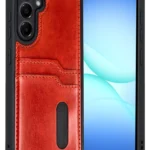 Uray store Samsung Galaxy A17 5G Sara Kartvizitli Deri Kılıf - Kırmızı