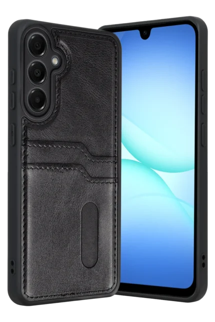 Uray store Samsung Galaxy A17 5G Sara Kartvizitli Deri Kılıf - Siyah