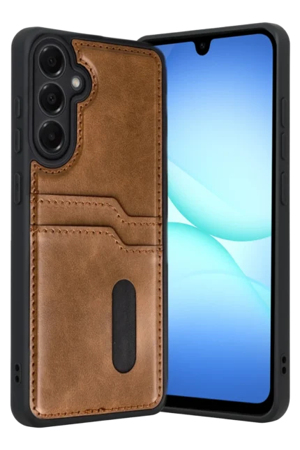 Uray store Samsung Galaxy A17 5G Sara Kartvizitli Deri Kılıf - Taba
