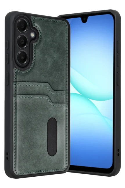 Uray store Samsung Galaxy A17 5G Sara Kartvizitli Deri Kılıf - Yeşil