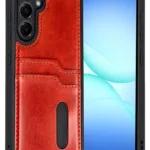 Uray store Samsung Galaxy A37 5G Sara Kartvizitli Deri Kılıf - Kırmızı